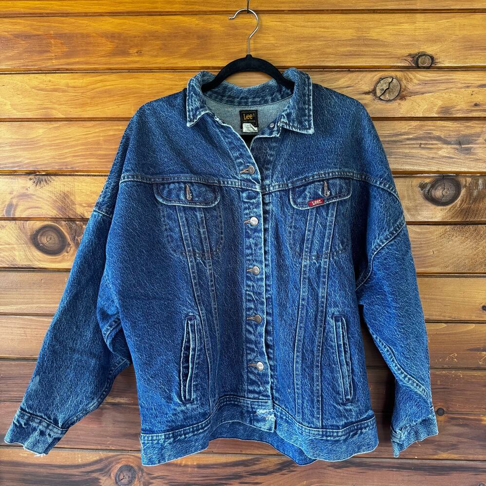 VINTAGE | LEE Oversized Denim Trucker Jacket Union Made PATD 153438 Size Small